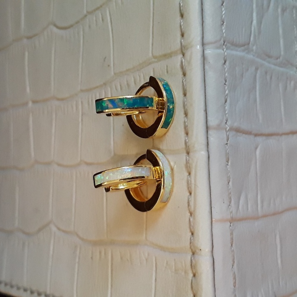 18k White opal hoops